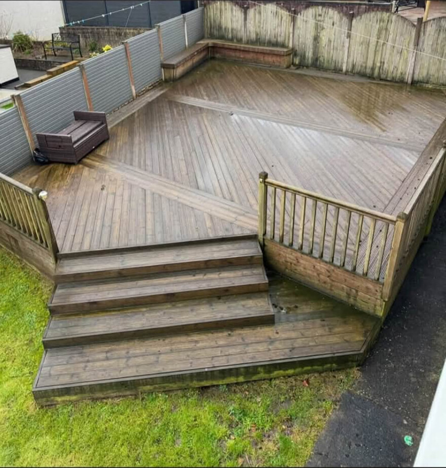 Existing weathered timber decking and steps before renovation work
